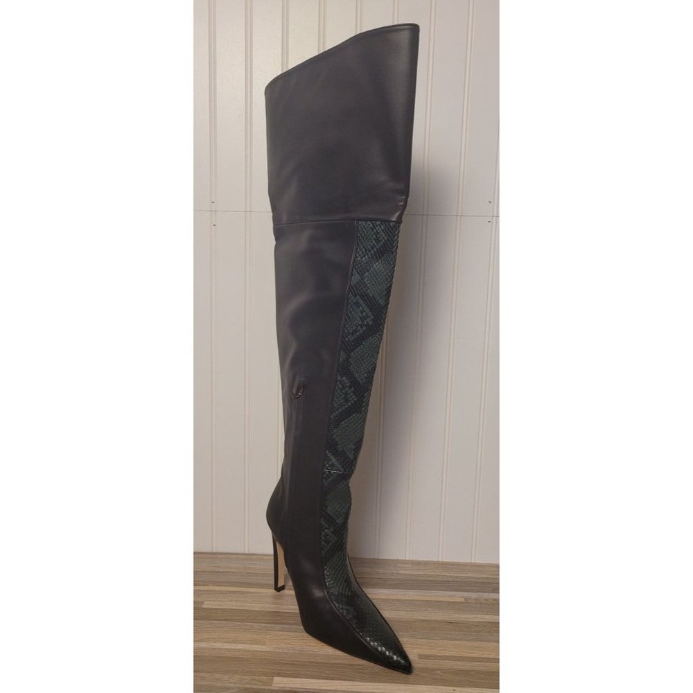 NIB Good American The Koko Snake Embossed Leather Over the Knee Boots, Size 7.5